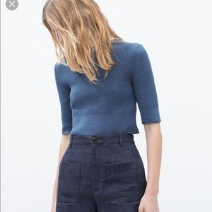 Zara Knit Crop Top Blue Sz Med